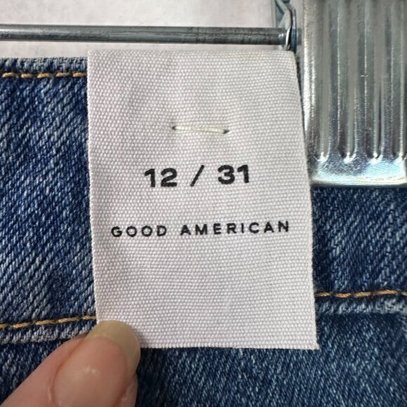 Good American Cut Off Fold Over Waist Shorts Summer Medium Wash 12/31 NWT - Picture 5 of 5